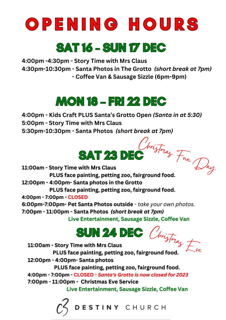 Santa's Grotto 2023 C3 Destiny Church Bowral, Corbett Gardens